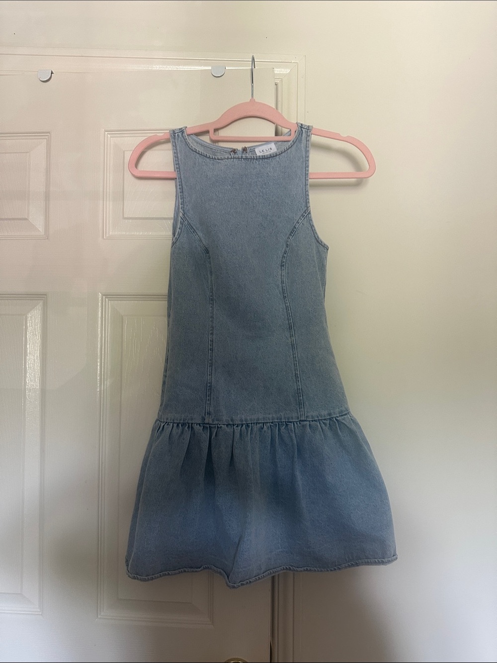 Le Lis Light Wash Denim Sleeveless Mini Dress